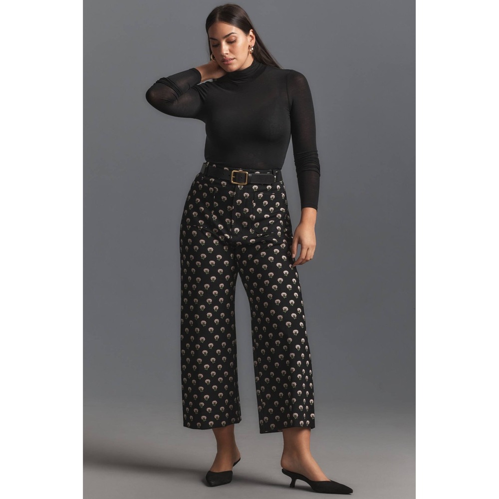 Anthropologie Maeve Collette Cropped Wide Leg Trousers Ponte Floral Size 31